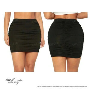 SHEIN BAE, Women's Black Ruched, High Waisted, Mini Skirt, S (Size 4)
